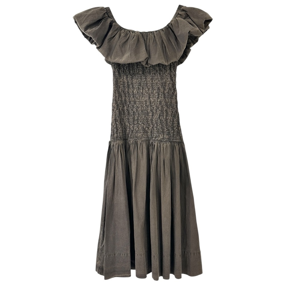 NWT Sea New York Juni Garment Dye Brown Smocked Bodice Off Shoulder Midi Dress - Picture 4 of 15